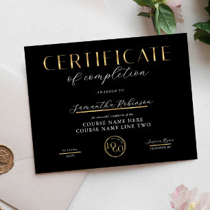 Certificat d'Achèvement Logo Noir et Or Récompense