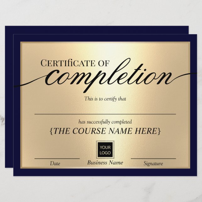 Certificat d'achèvement Marine & Gold Award (Devant / Derrière)