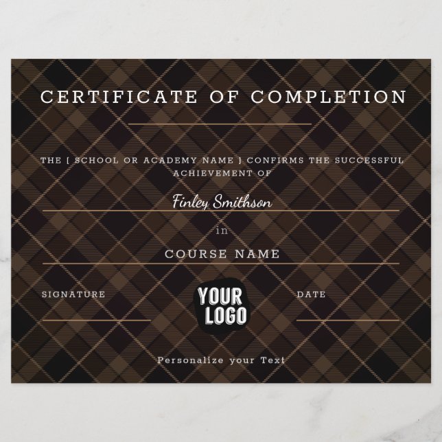 Certificat d'achèvement Masculine Brown moderne (Devant)