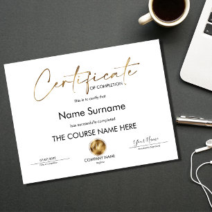 Certificat d'achèvement minimal moderne