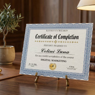 Certificat d'Achèvement Moderne Élégant Bleu et Or