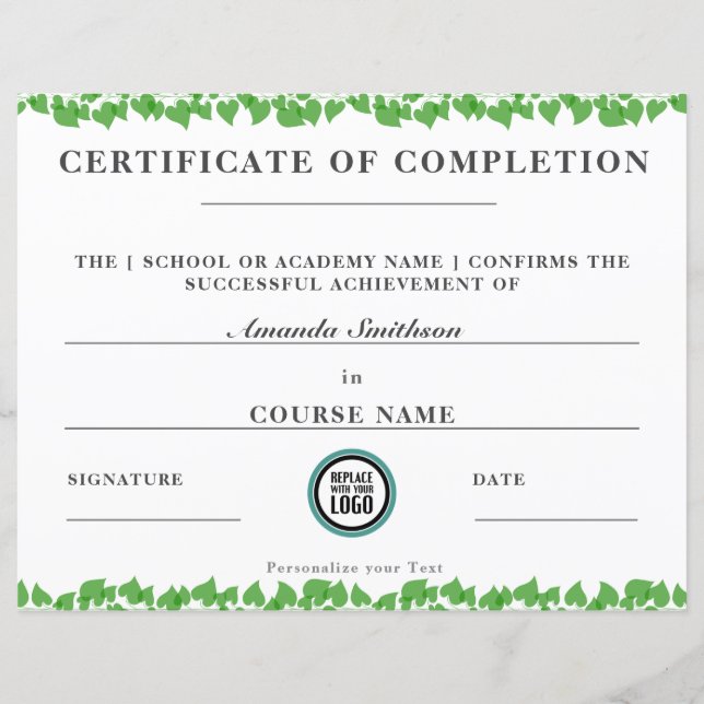 Certificat d'achèvement Moderne Elégant Foliage (Devant)
