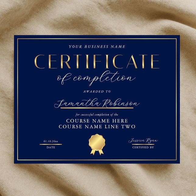 Certificat d'Achèvement Navy & Gold Badge Award (Créateur téléchargé)