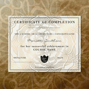 Certificat d'achèvement Or Mandala Yoga Reiki