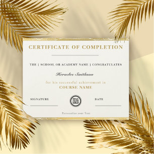 Certificat d'achèvement Or Moderne Élégant Chic