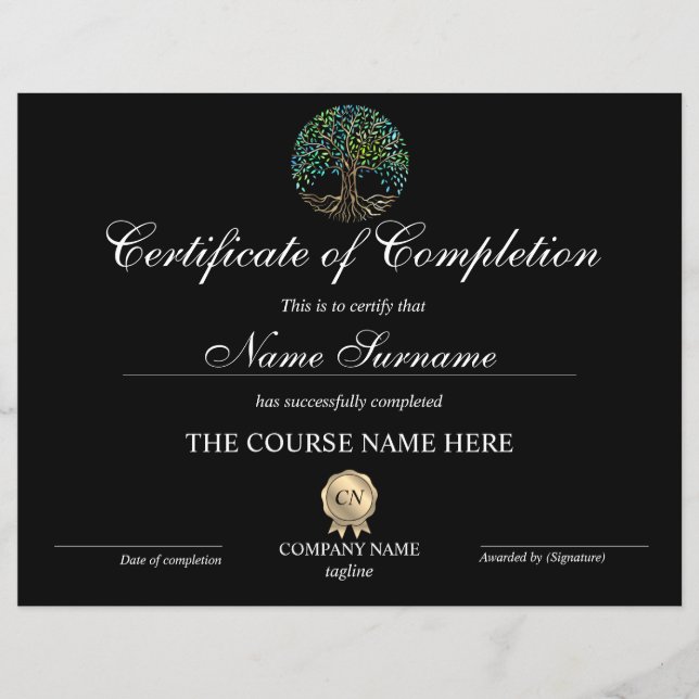 Certificat d'achèvement Prix Arbre de vie (Devant)