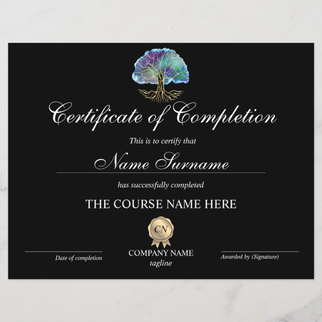 Certificat d'achèvement Prix Arbre de vie (Devant)