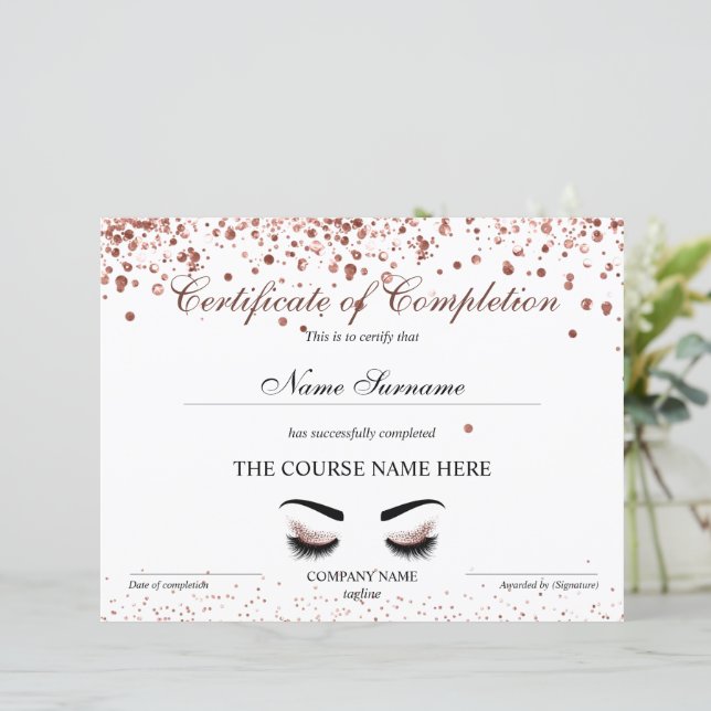 Certificat d'achèvement Prix Brows Lash Cours (Debout devant)