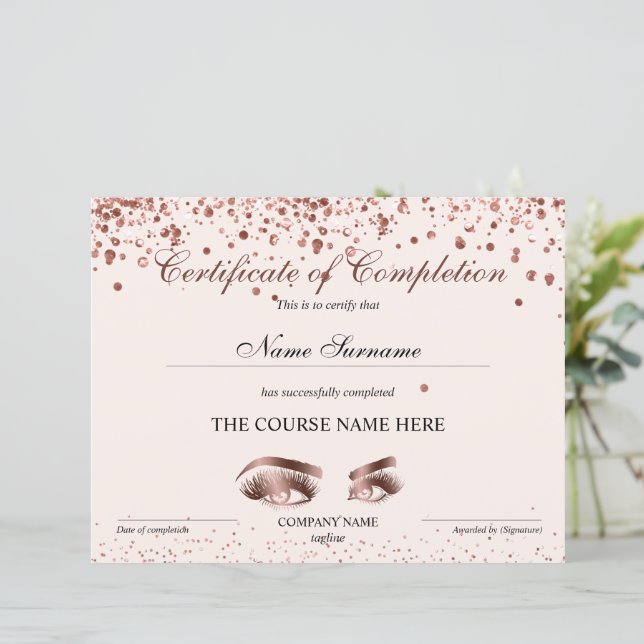 Certificat d'achèvement Prix Brows Lash Cours (Debout devant)