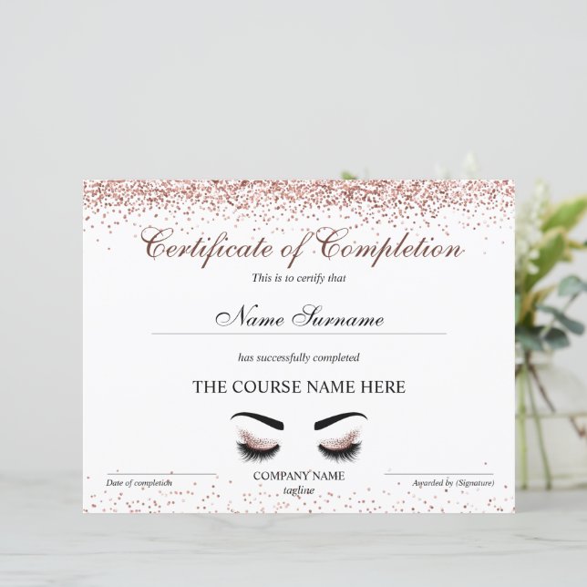 Certificat d'achèvement Prix Brows Lash Cours (Debout devant)