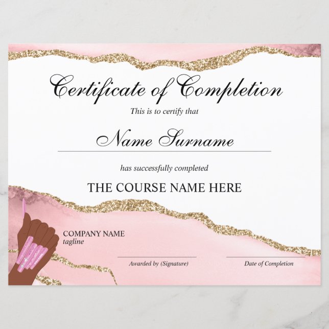Certificat d'achèvement Prix Cours à ongles Artist (Devant)