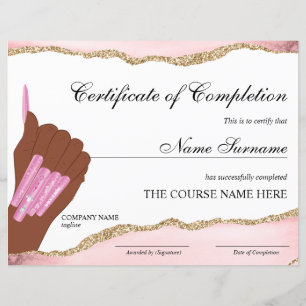 Certificat d'achèvement Prix Cours à ongles Artist