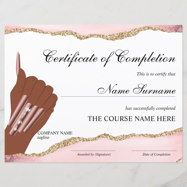Certificat d'achèvement Prix Cours à ongles Artist (Devant)