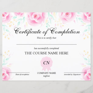 Certificat d'achèvement Prix Cours Floral