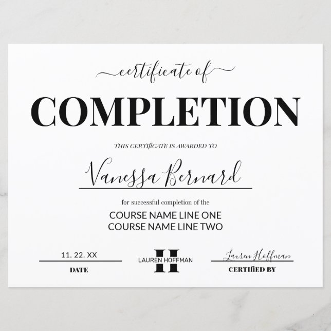 Certificat D'Achèvement Prix Cours Monogramme (Devant)