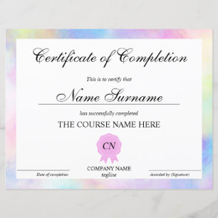 Certificat d'achèvement Prix Cours Unicorn