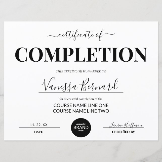 Certificat D'Achèvement Prix Du Cours Avec Logo (Devant)