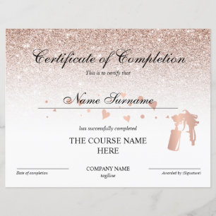 Certificat d'achèvement Prix Spray Tans Cours