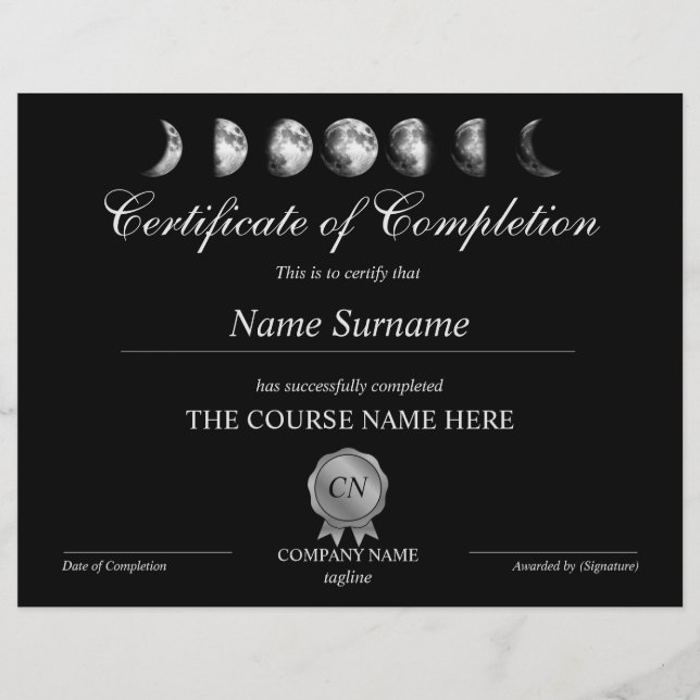 Certificat d'achèvement Prix Yoga Moon (Devant)