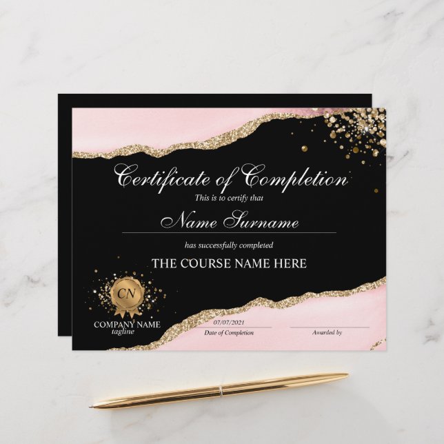 Certificat d'achèvement Récompense Achèvement du c (Devant/Arrière en situation)