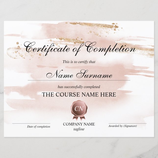 Certificat d'achèvement Récompense Achèvement du c (Devant)