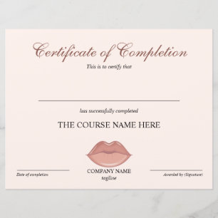 Certificat d'achèvement Récompense cils Cours lèvr