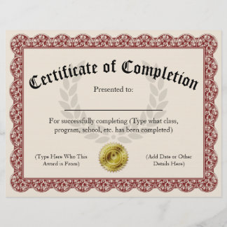 Certificat d'achèvement Red Personnalisable 8,5x11