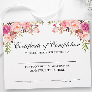 Certificat d'achèvement rose floral - Votre texte