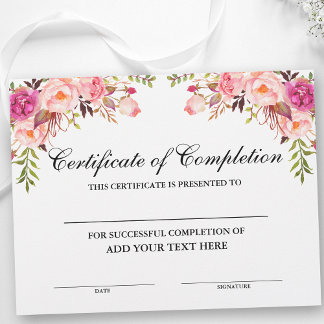 Certificat d'achèvement rose floral - Votre texte