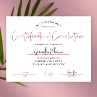 Certificat d'achèvement Rose Gold Achievement Awar