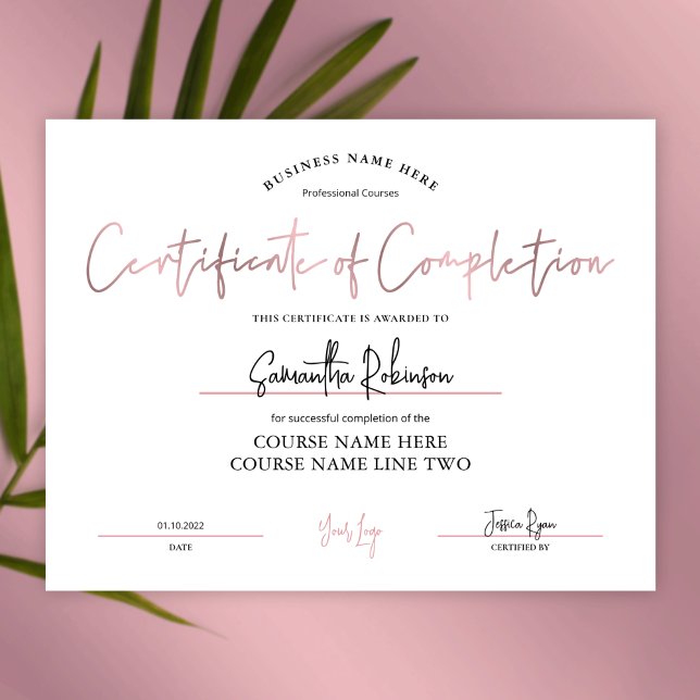 Certificat d'achèvement Rose Gold Achievement Awar (Créateur téléchargé)