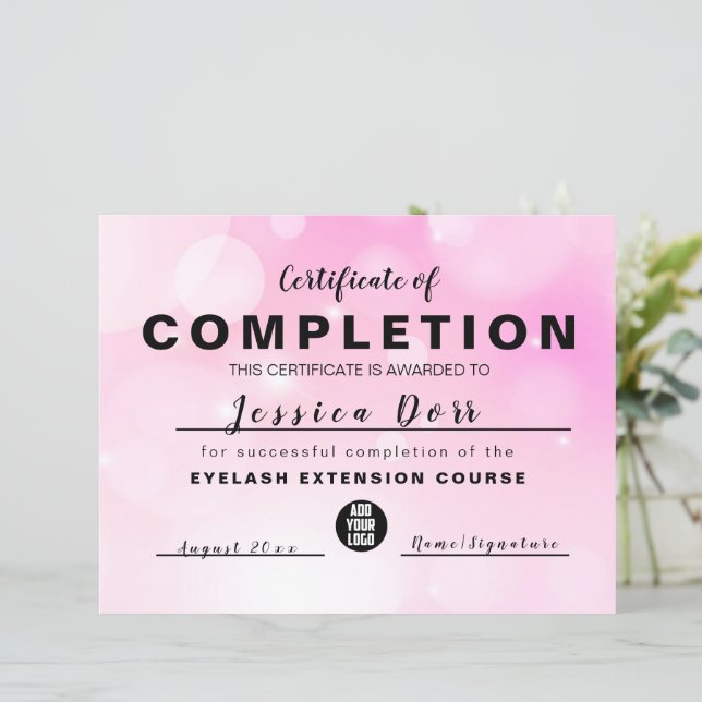 Certificat d'achèvement rose moderne et féminin (Debout devant)