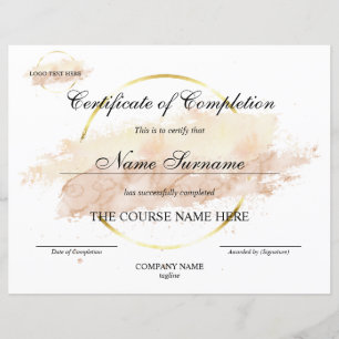 Certificat d'achèvement unique du logo du cours