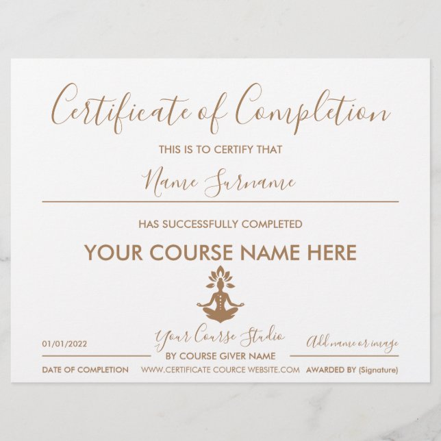 certificat d'achèvement yoga (Devant)