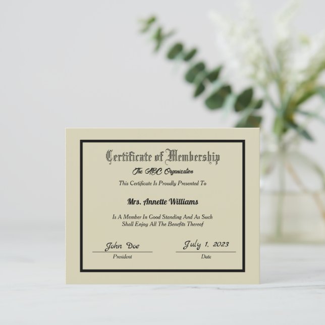 Certificat d'adhésion (Debout devant)