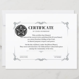 Certificat d'adhésion à Coven