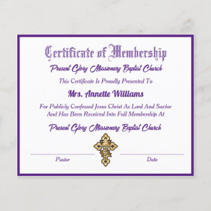 Certificat d'adhésion à l'église