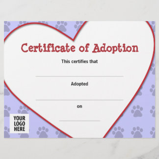 Certificat d'adoption d'animaux de compagnie