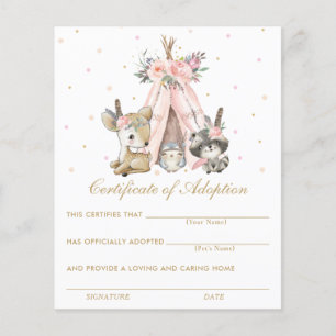 Certificat d'adoption d'animaux des bois tribaux
