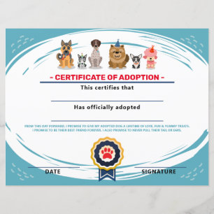 certificat d'adoption de chiot d'anniversaire sur 