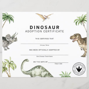 Certificat d'Adoption de Dinosaure