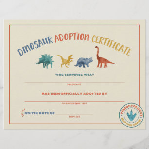 Certificat d'adoption de dinosaure