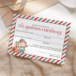 Certificat d'adoption des elfes de Noël
