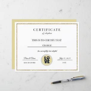 Certificat d'adoption d'un animal