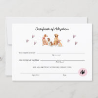 Certificat d'adoption rose et blanc de chiot