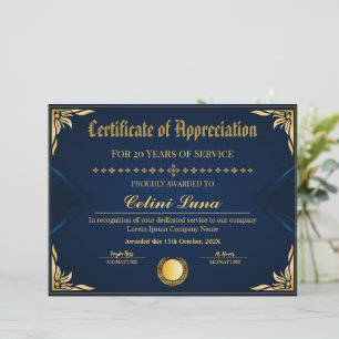 Certificat d'années de service élégant - Royal Blu