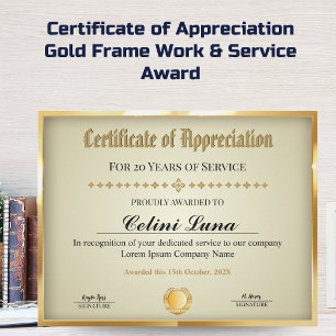 Certificat d'années de service - Or professionnel