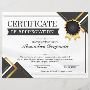 Certificat d'appréciation