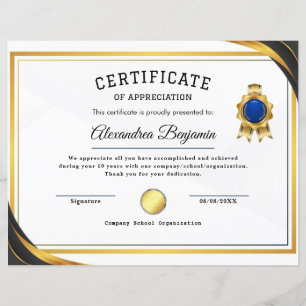 Certificat d'appréciation