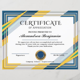 Certificat d'appréciation